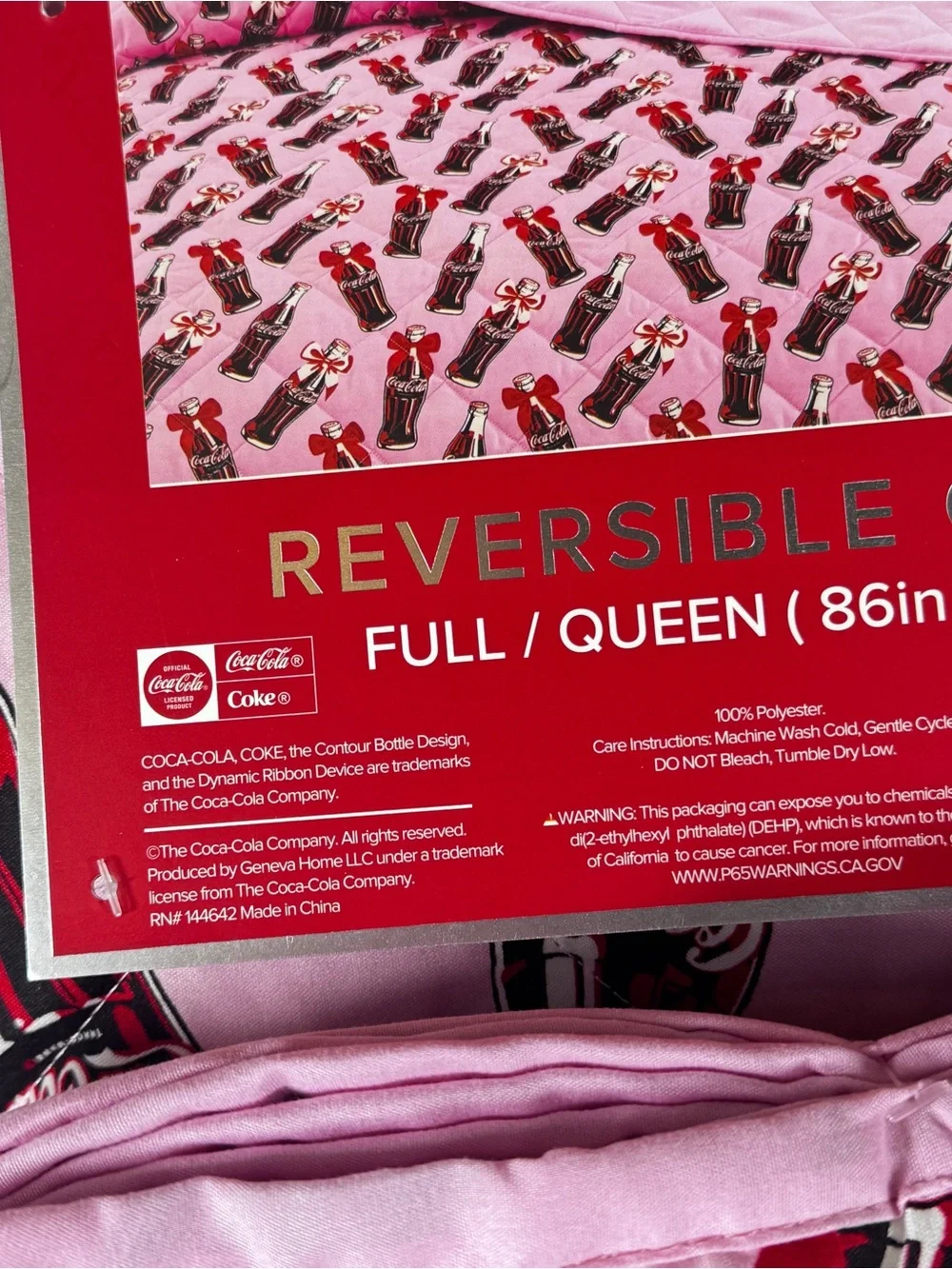 NEW Coca-Cola Pink Queen/Full Reversible Quilt